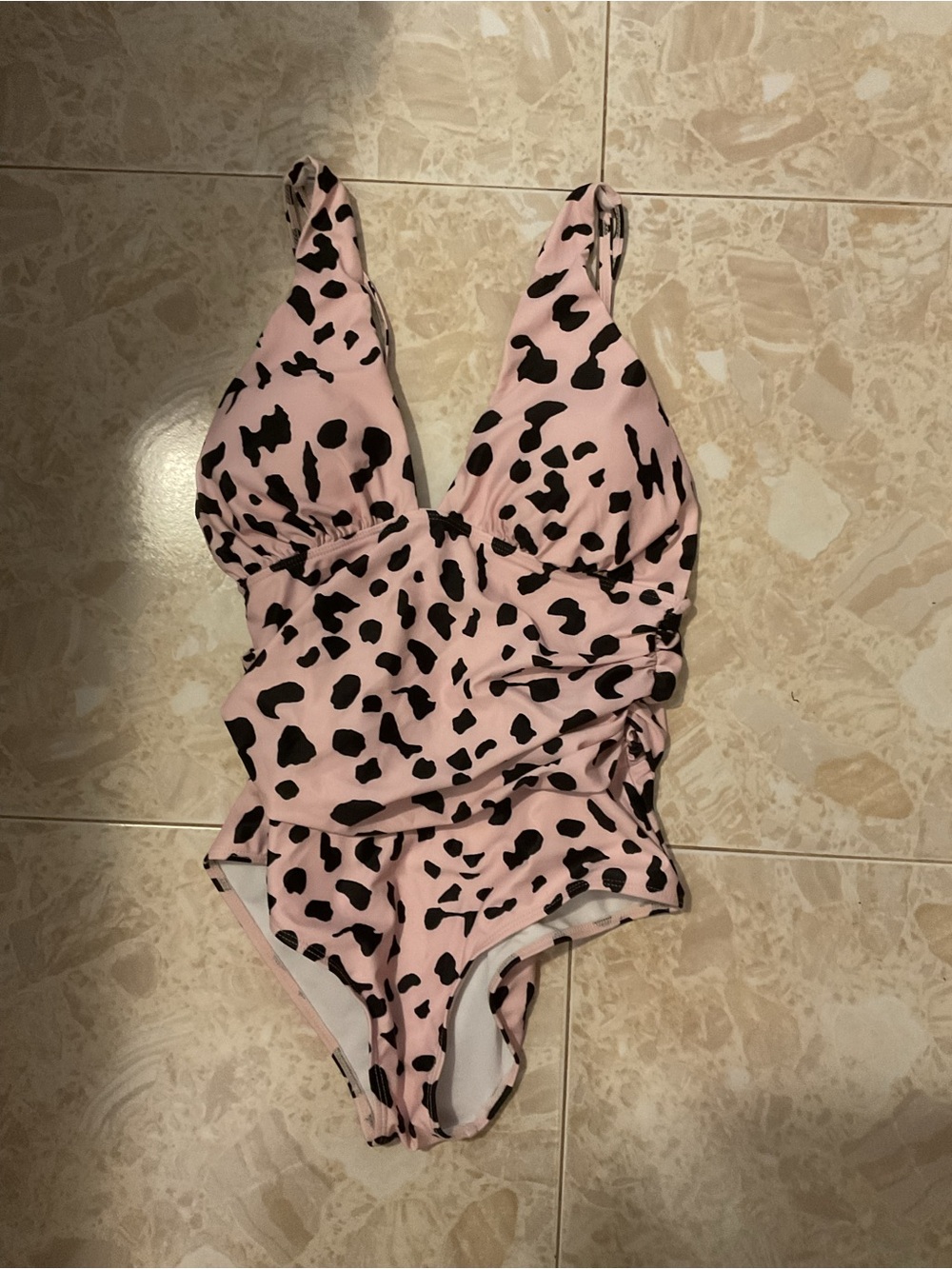 Pink and Black  halter  style Animal  Printed One-Piece Swimsuit size medium
